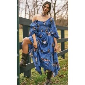 Free People Morning Glory Long Sleeve Floral Boho Maxi, Medium